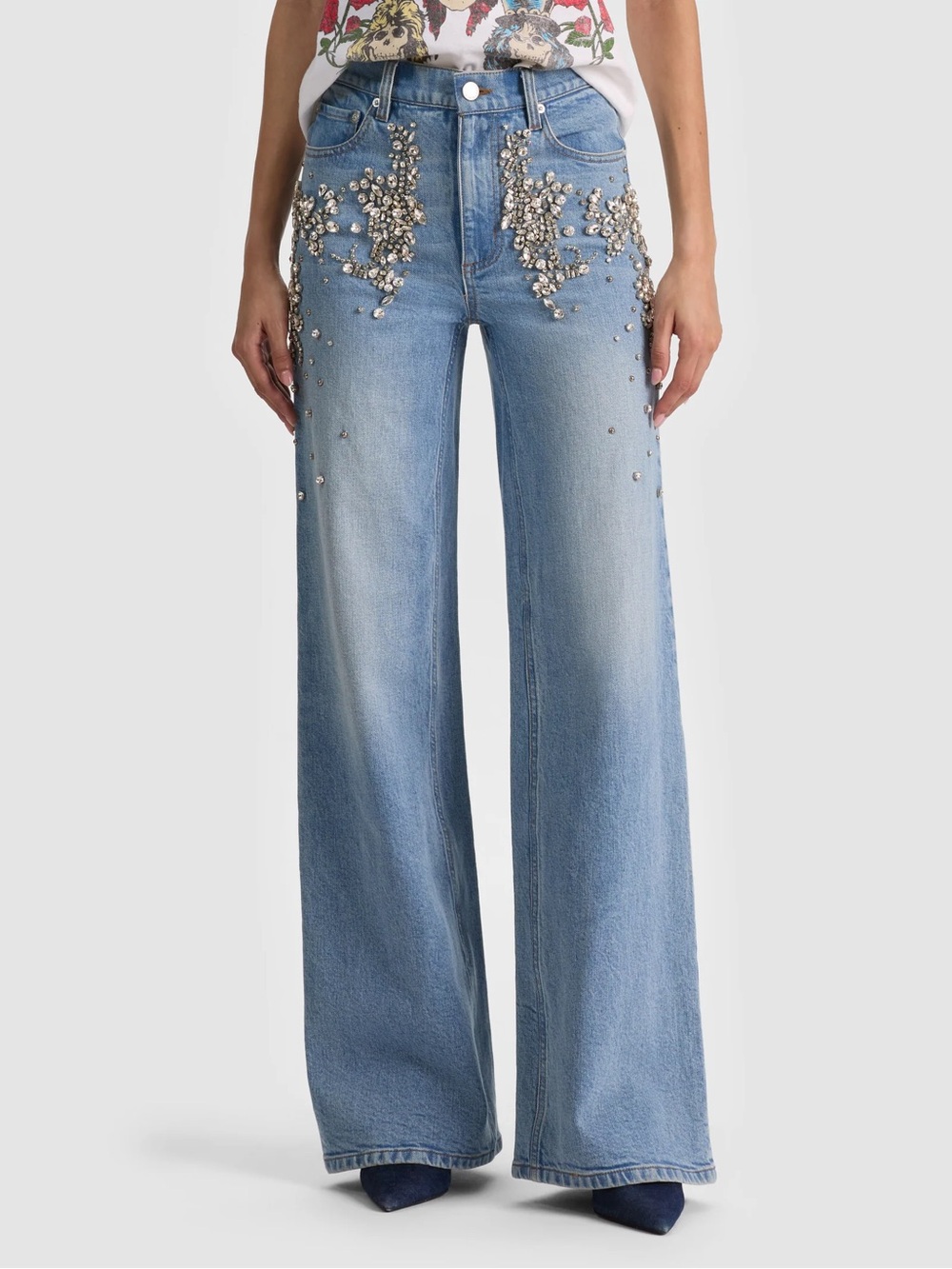 Alice + Olivia Chic Jeans with Pearl & Crystal Embellishment